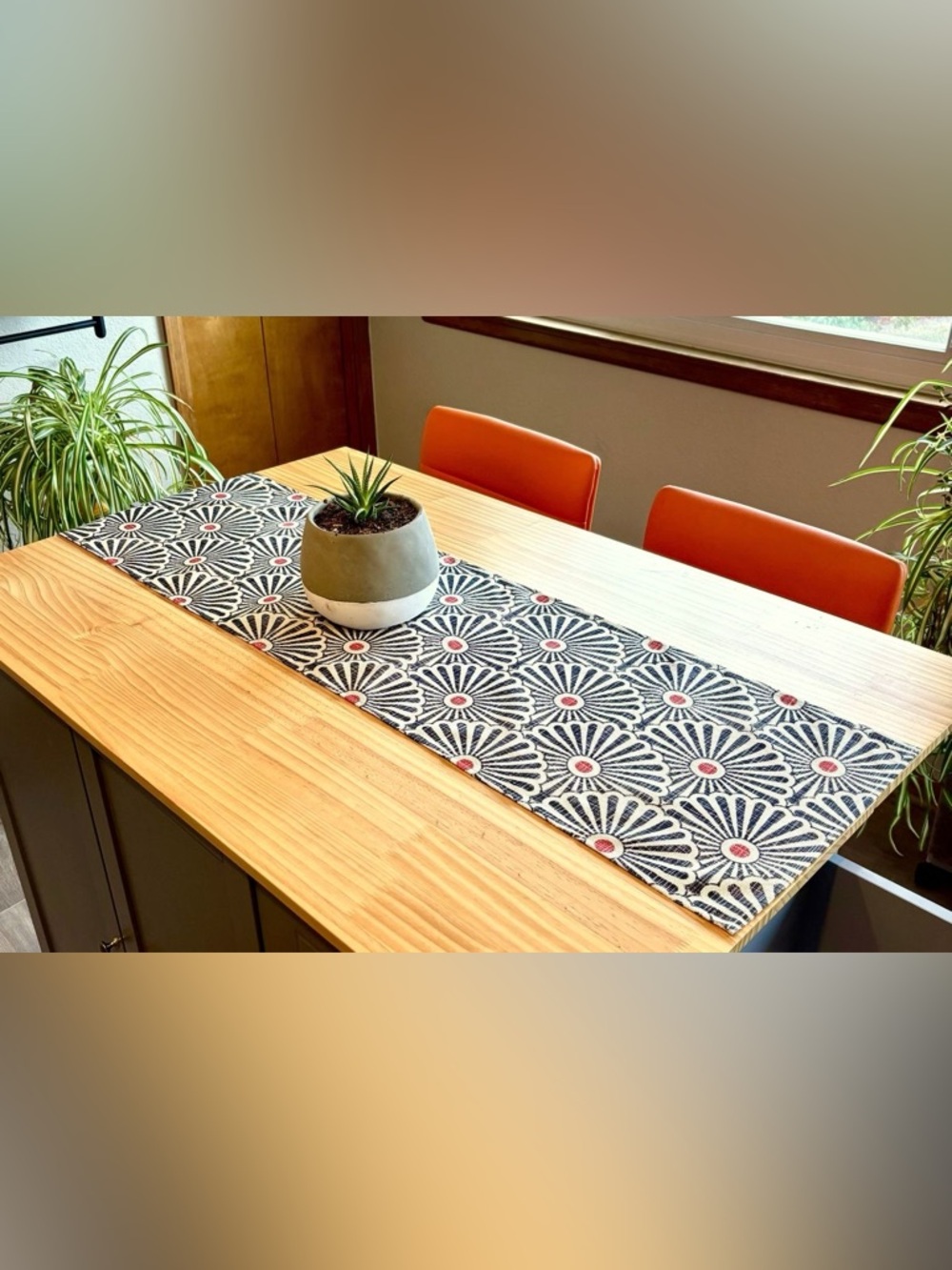 48" Vintage Style Japanese Art Fan Design Modern Linen Table Runner New